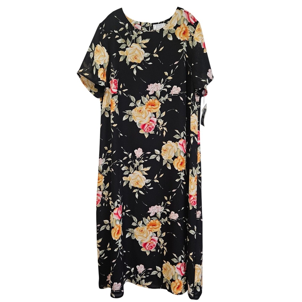 Jennifer‎ Moore Dress Womens 20W Black Floral Maxi Sheer Dark Romantic 90s NWT